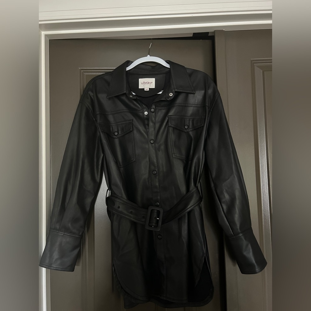Vibrant M.I.U. Black Belted Faux Leather Dress
